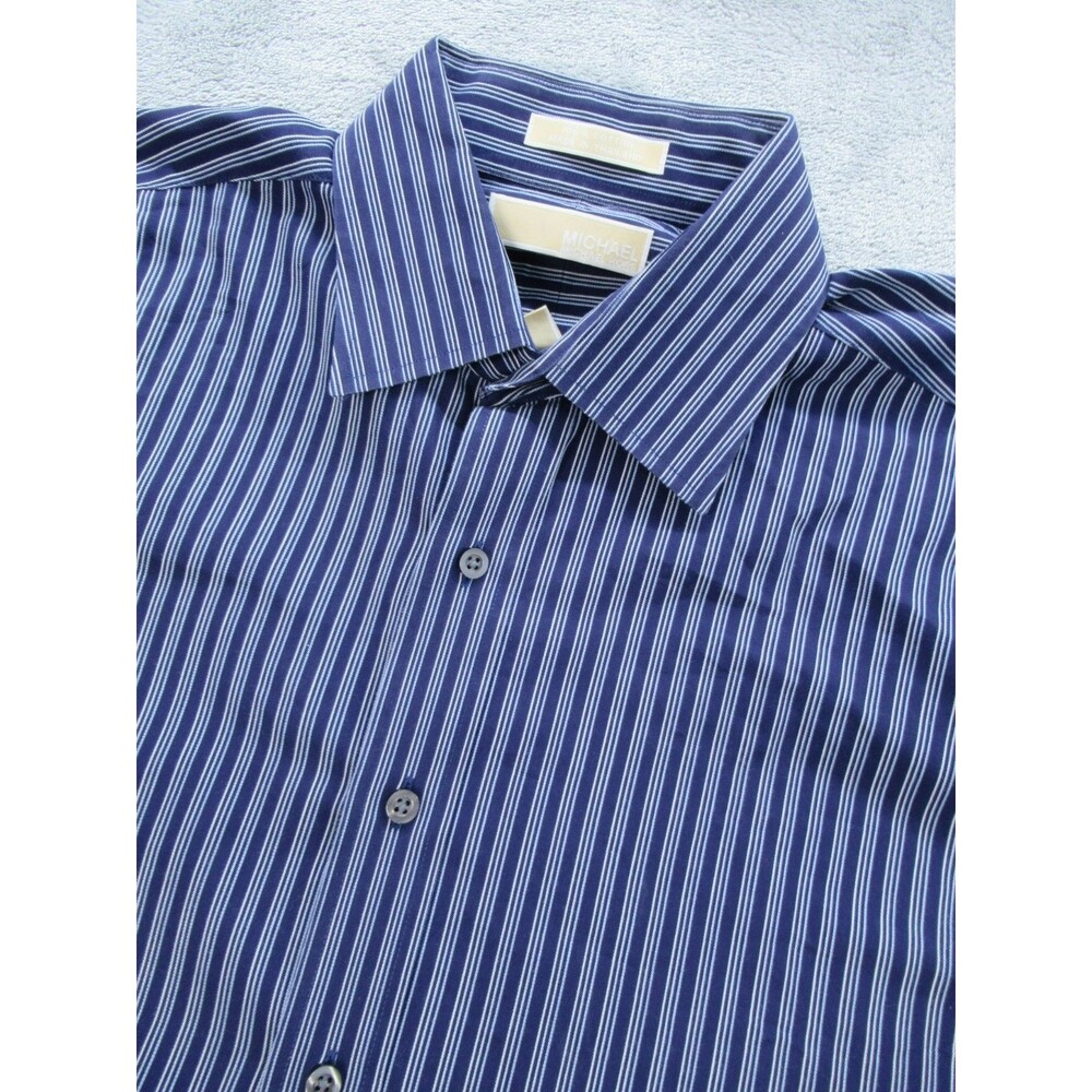Michael Kors Dress Shirt Mens Large 16.5 32/33 Large Striped Blue Long Slv